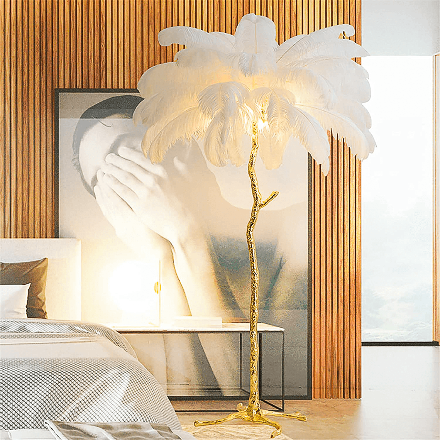 Ostrich Feather Floor Lamp Daisy White | Casa di Lumo