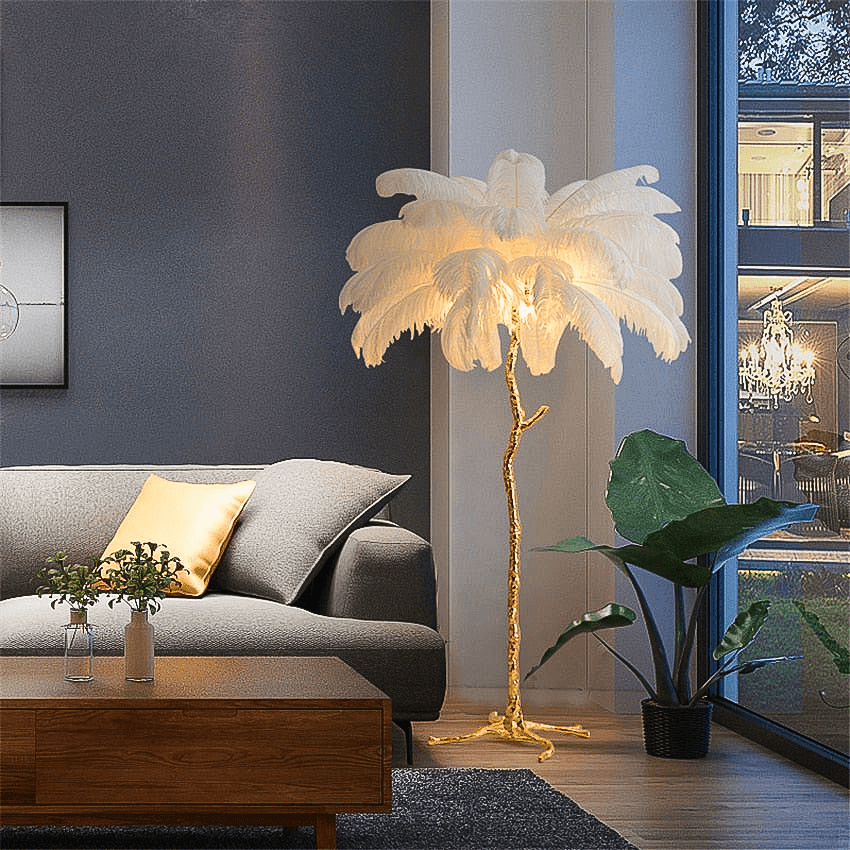 Ostrich Feather Floor Lamp Daisy White Casa di Lumo