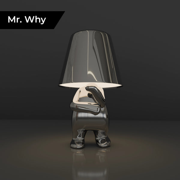 Silver thinker figure lamp "Mr. Why" with hand to chin