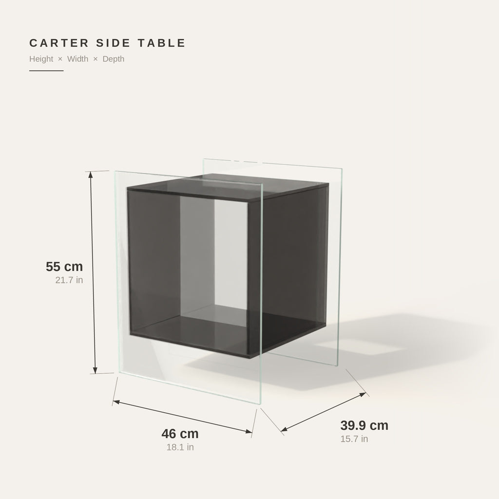Carter Side Table dimensions: 55 cm high, 46 cm wide, 39.9 cm deep