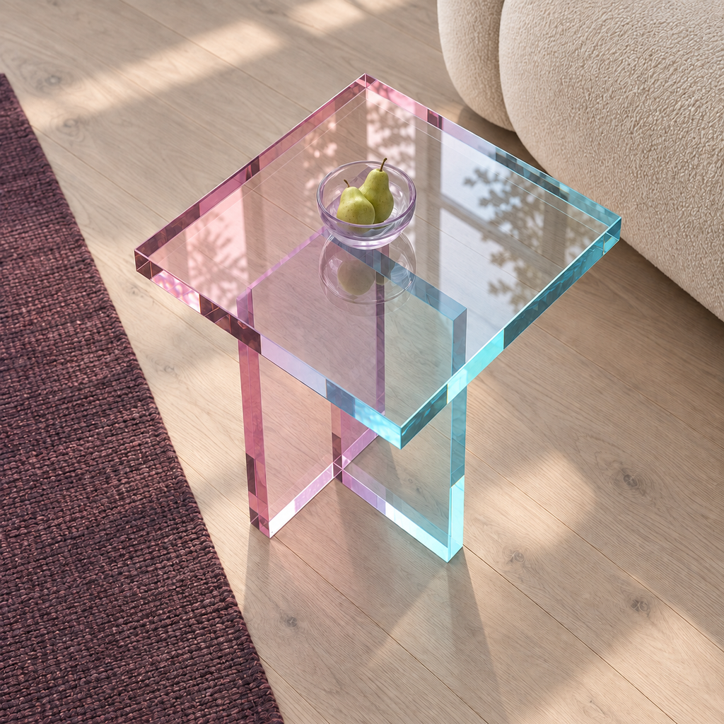 Ella End Table in Cotton Candy, overhead view