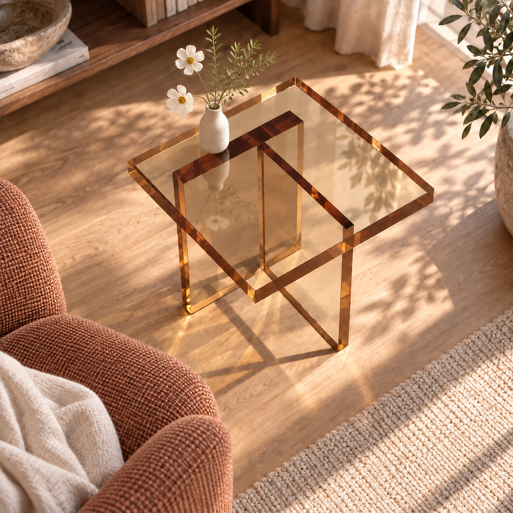 Ella End Table in Golden Wine, overhead view