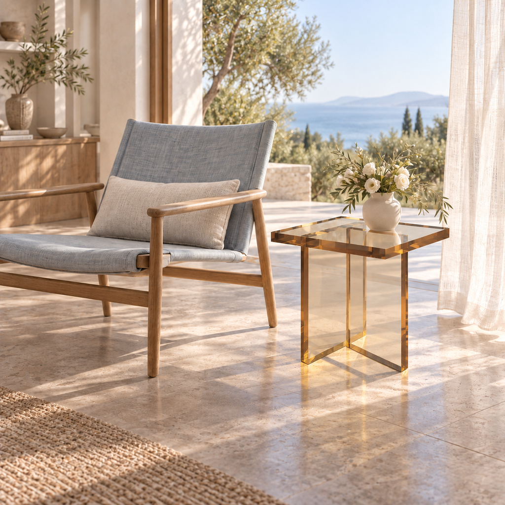 Ella End Table in Golden Wine, in a lounge