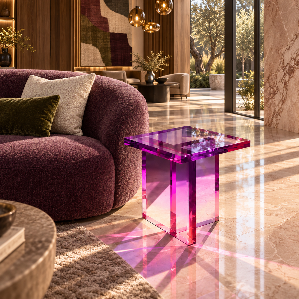 Ella End Table in Rich Purple, in a salon