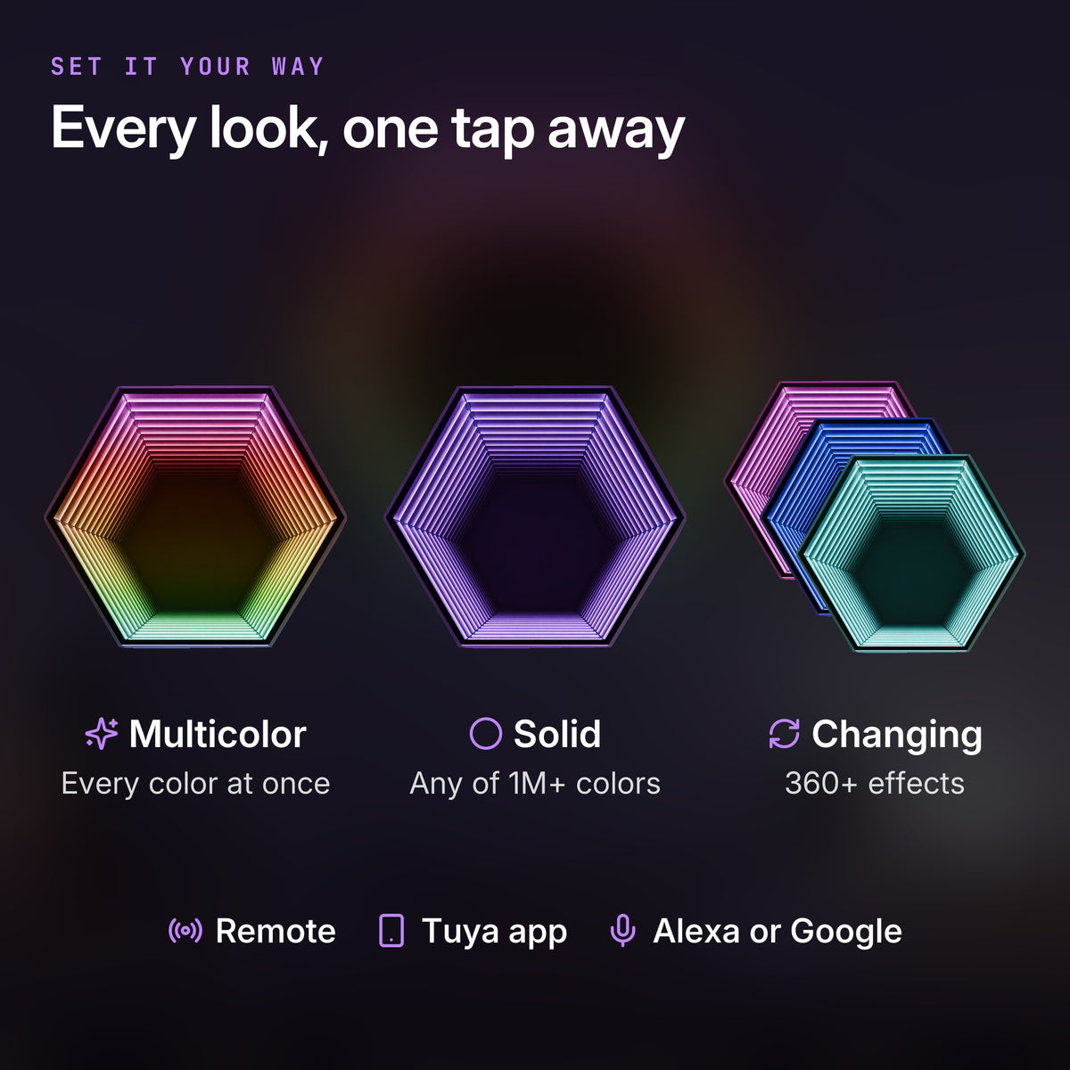 Hexamirror: Three color modes: multicolor, solid and changing