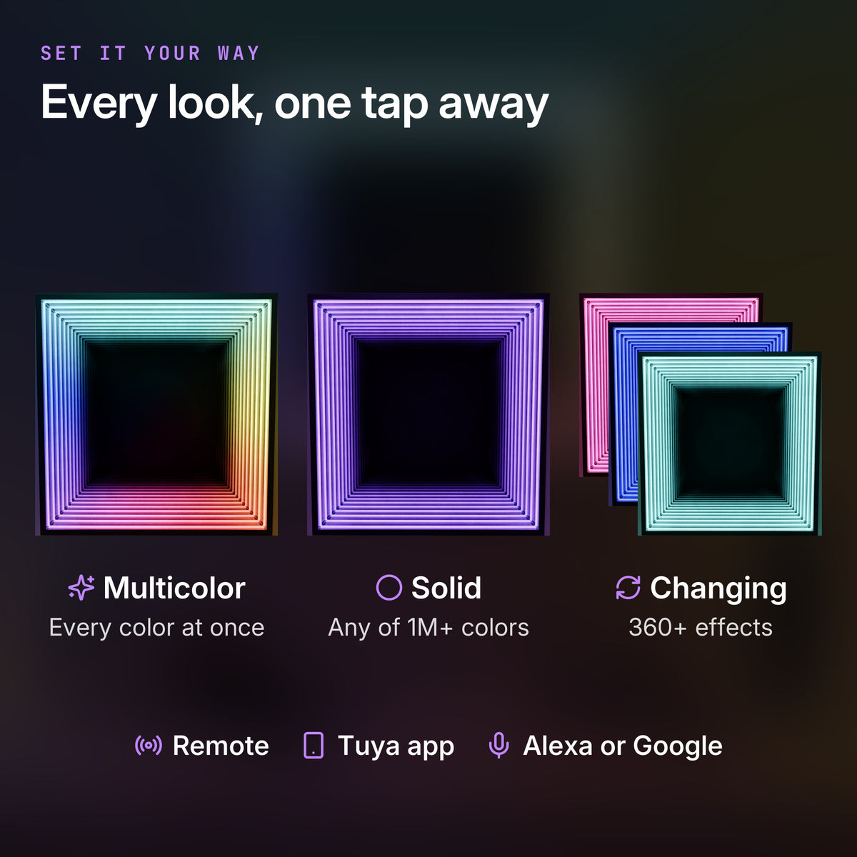 Quadramirror: Three color modes: multicolor, solid and changing