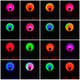 Grid of sixteen sunset lamp color modes from red to blue